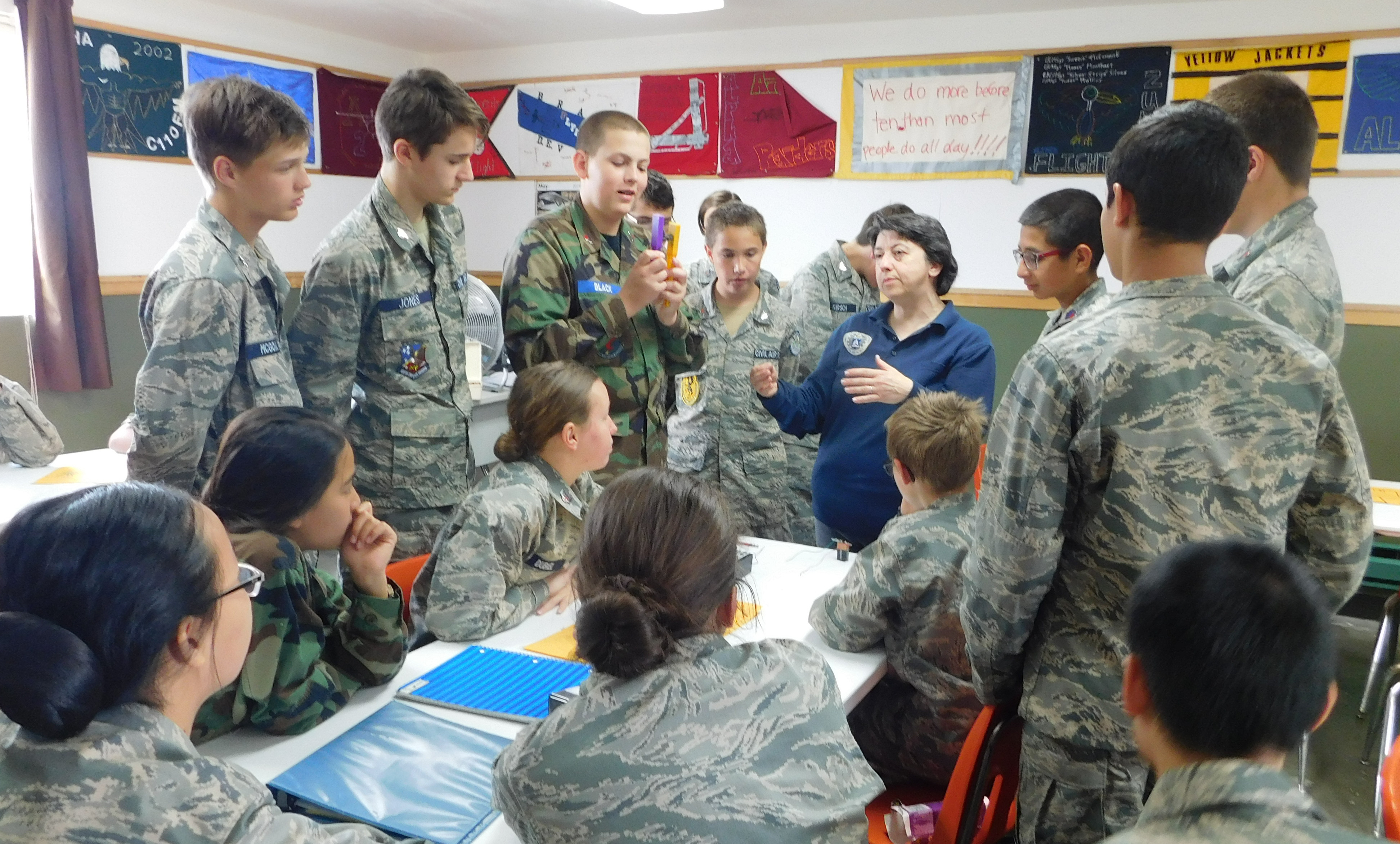 Maj. Sylvie Kacmarcik explains STEM topics to cadets