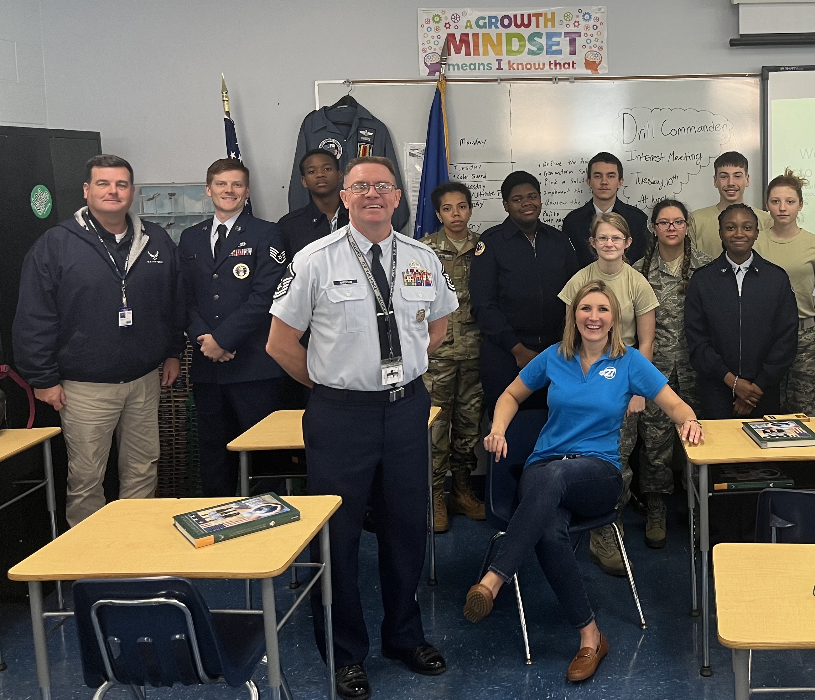 Sgt. Hardison poses with a visiting meteorologist and cadets